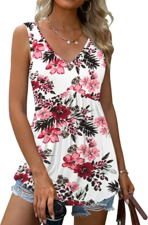 Women Tank Tops 2025 Summer Sleeveless Blouses V Neck Casual Loose Fit Flowy Shirts S-3X