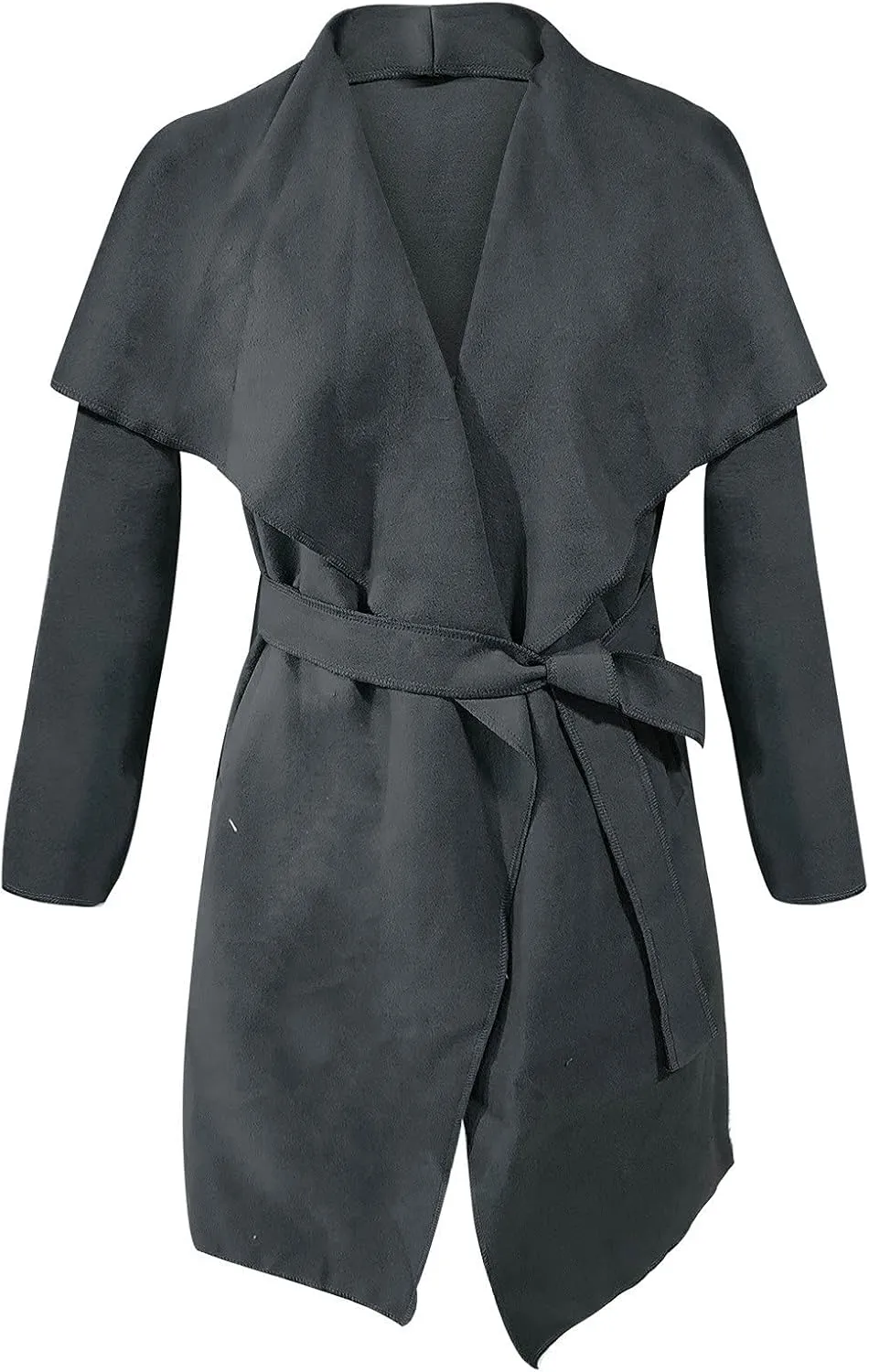 Women Trench Coat Women's Lapel Woolen Wrap Pea Coat Open Front Long Jacket Overcoat Outwear Cardigan Windbreaker