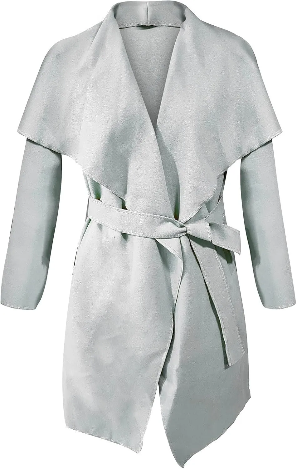 Women Trench Coat Women's Lapel Woolen Wrap Pea Coat Open Front Long Jacket Overcoat Outwear Cardigan Windbreaker