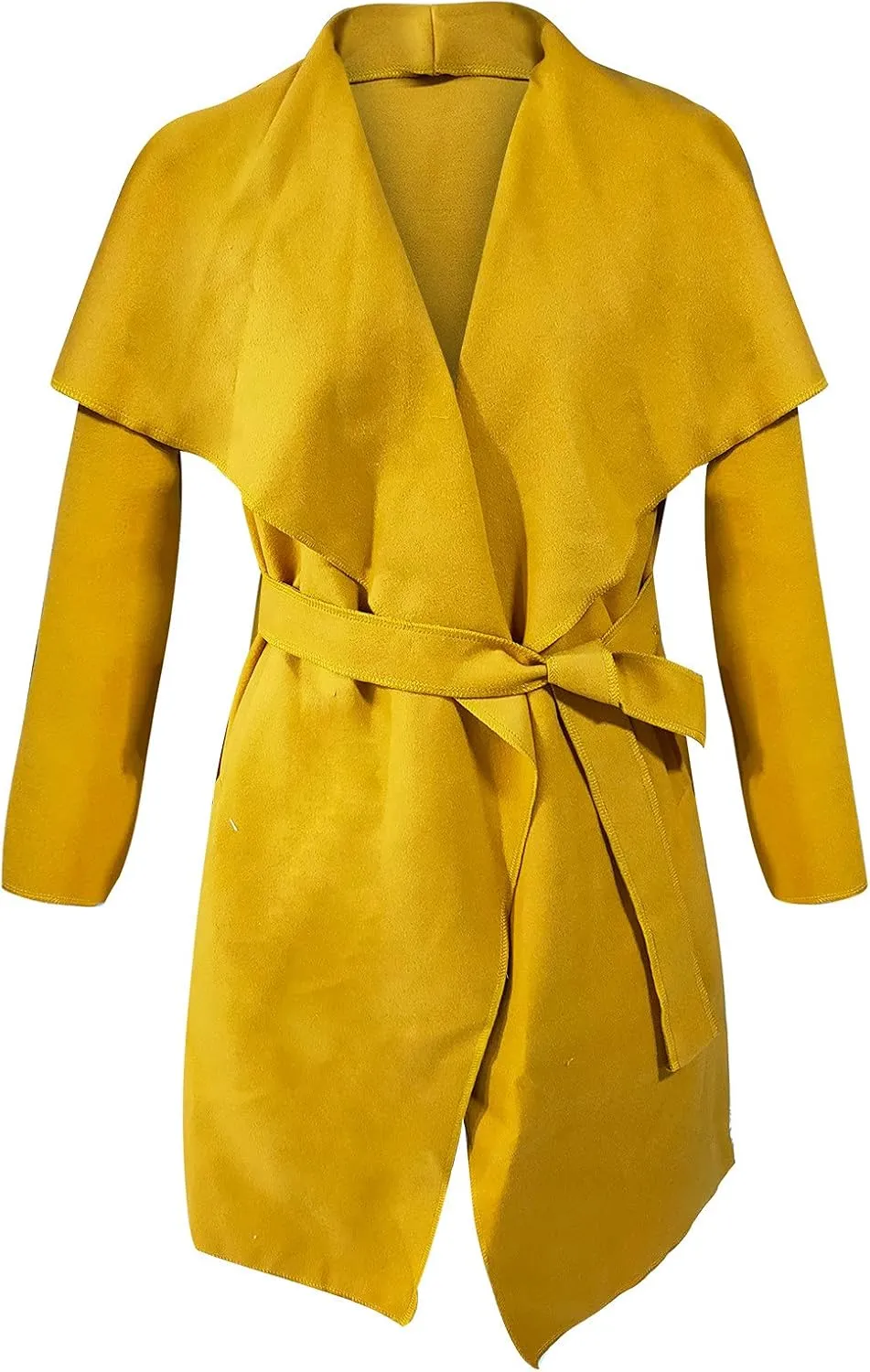 Women Trench Coat Women's Lapel Woolen Wrap Pea Coat Open Front Long Jacket Overcoat Outwear Cardigan Windbreaker