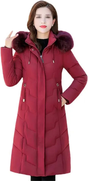 Women Winter Jacket Fur Collar Cotton Padded Jackets Ladies Thicken Warm Long Coat Hooded Parka Women Down Jackets