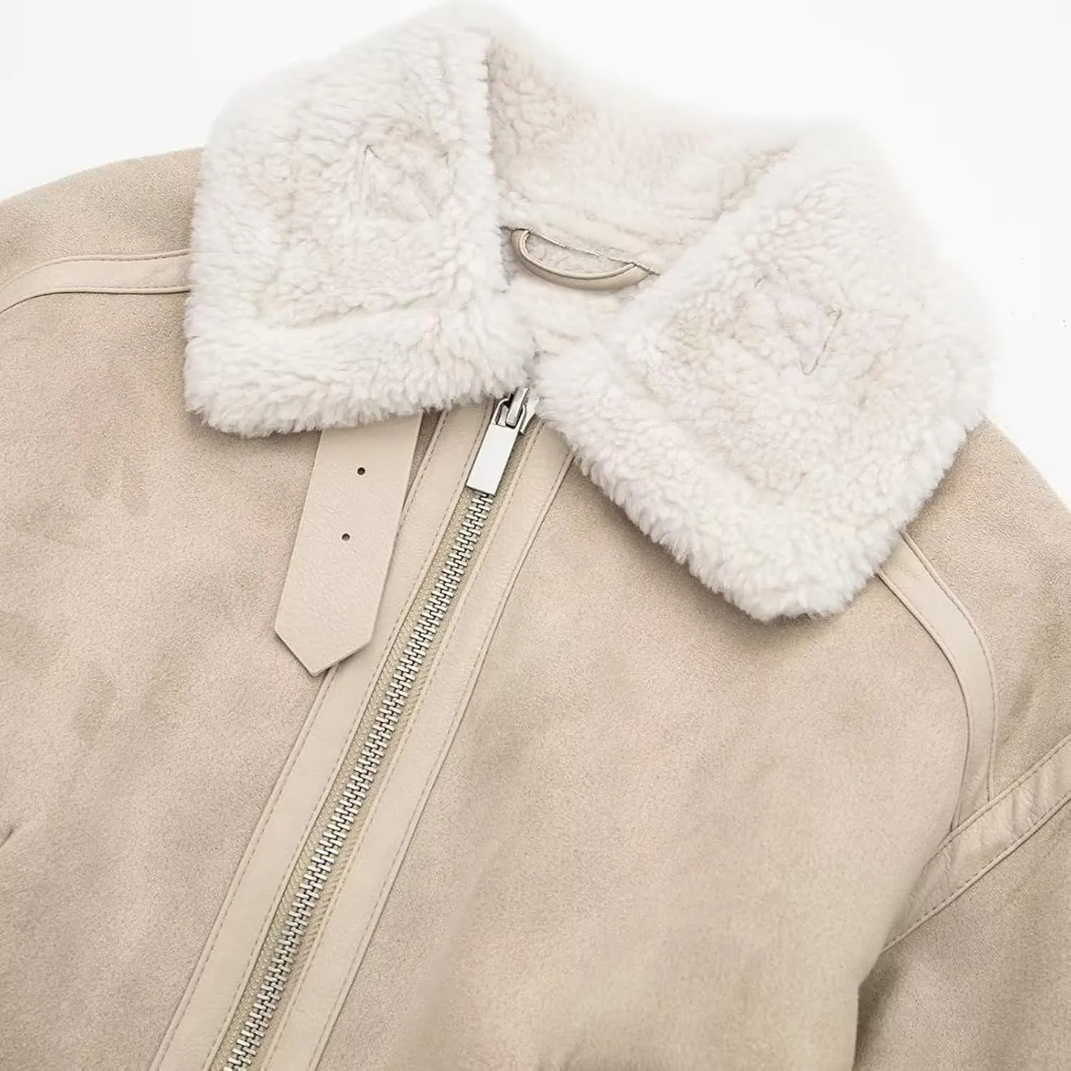 Women Winter Leather Jacket Thicken Fleece Lined Motorcycle Jacket Faux Fur Shearling Fluffy Coat Cropped Bomber Jacket