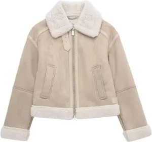 Women Winter Leather Jacket Thicken Fleece Lined Motorcycle Jacket Faux Fur Shearling Fluffy Coat Cropped Bomber Jacket
