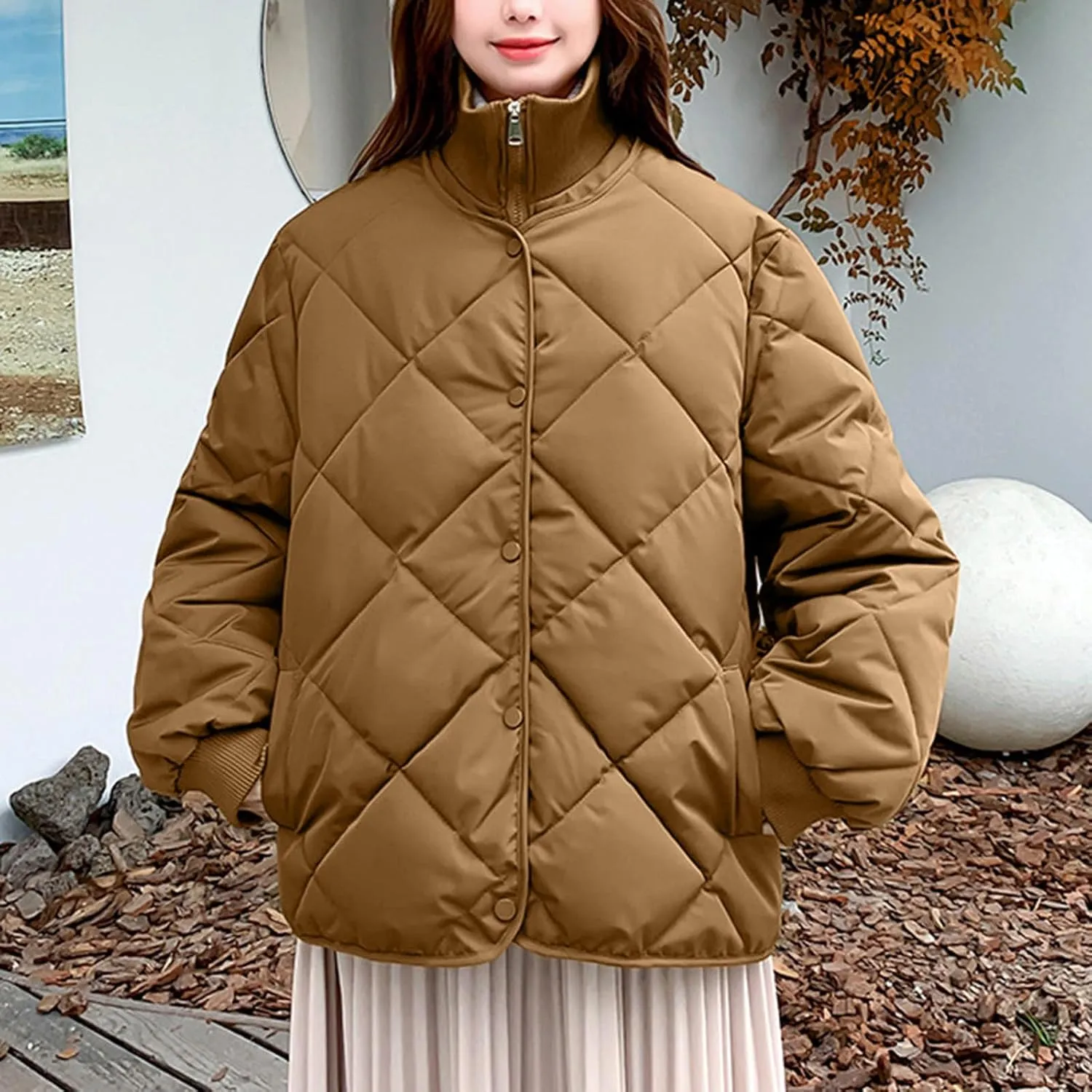 Women Winter Lightweight down Jacket Diamond Lattice Cotton-Padded Warm Packable Coats Ladies Casual Oversized Jacket
