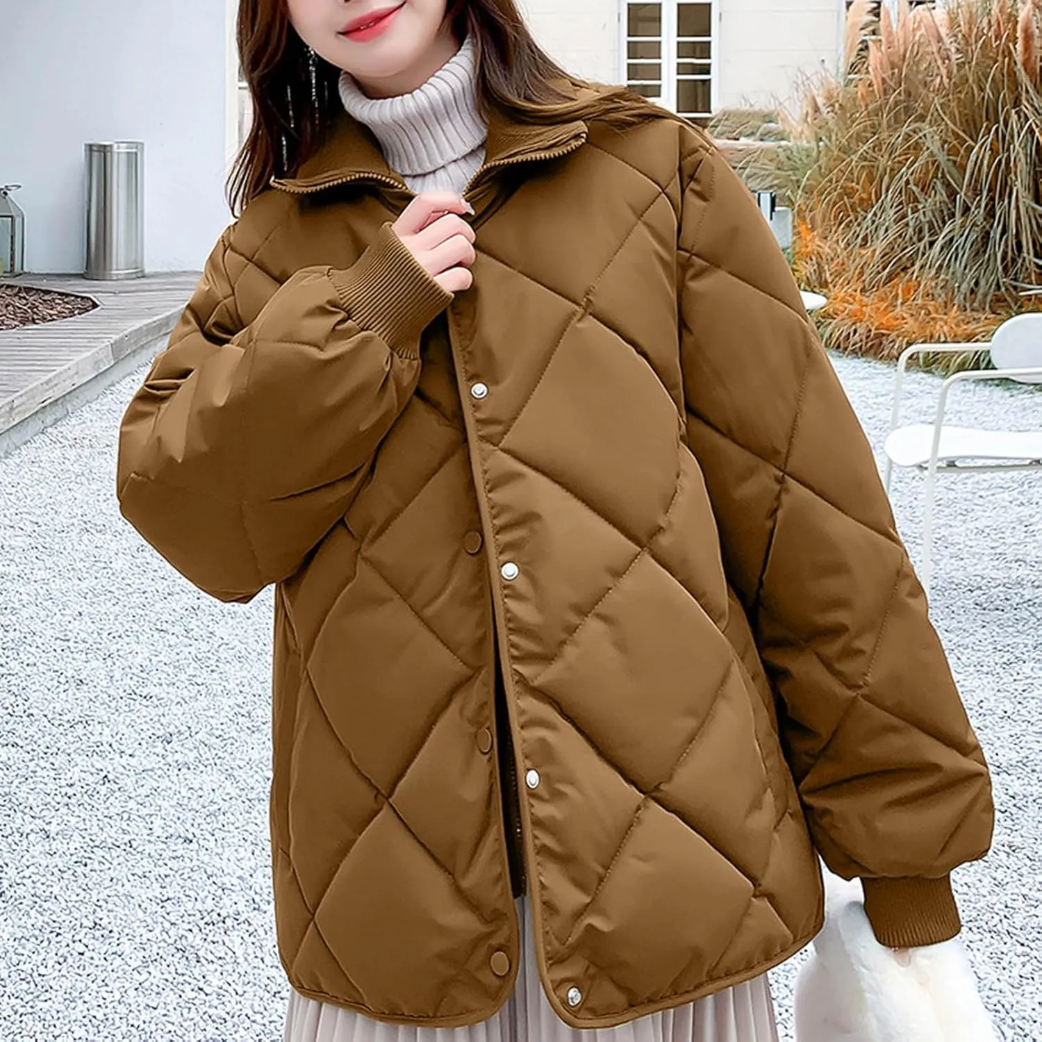 Women Winter Lightweight down Jacket Diamond Lattice Cotton-Padded Warm Packable Coats Ladies Casual Oversized Jacket