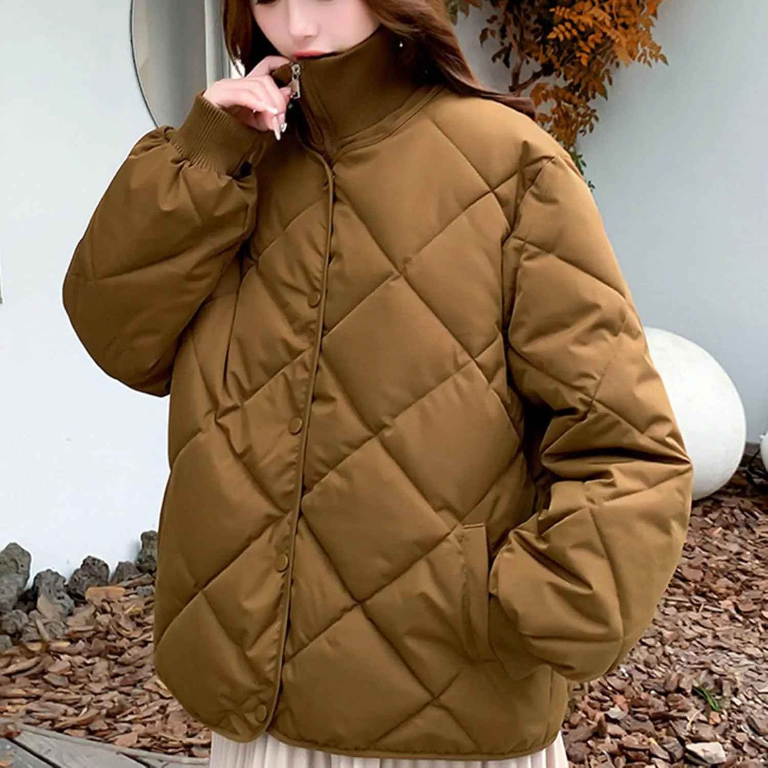 Women Winter Lightweight down Jacket Diamond Lattice Cotton-Padded Warm Packable Coats Ladies Casual Oversized Jacket