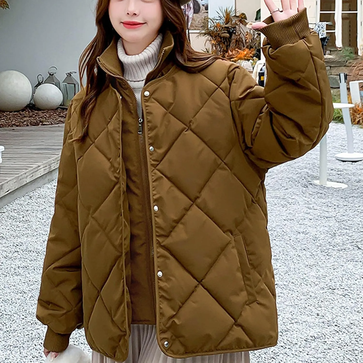 Women Winter Lightweight down Jacket Diamond Lattice Cotton-Padded Warm Packable Coats Ladies Casual Oversized Jacket