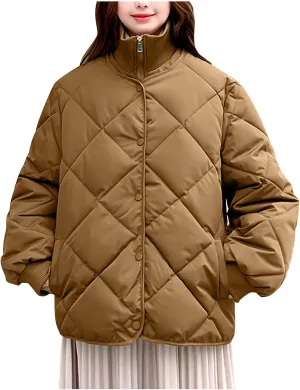 Women Winter Lightweight down Jacket Diamond Lattice Cotton-Padded Warm Packable Coats Ladies Casual Oversized Jacket