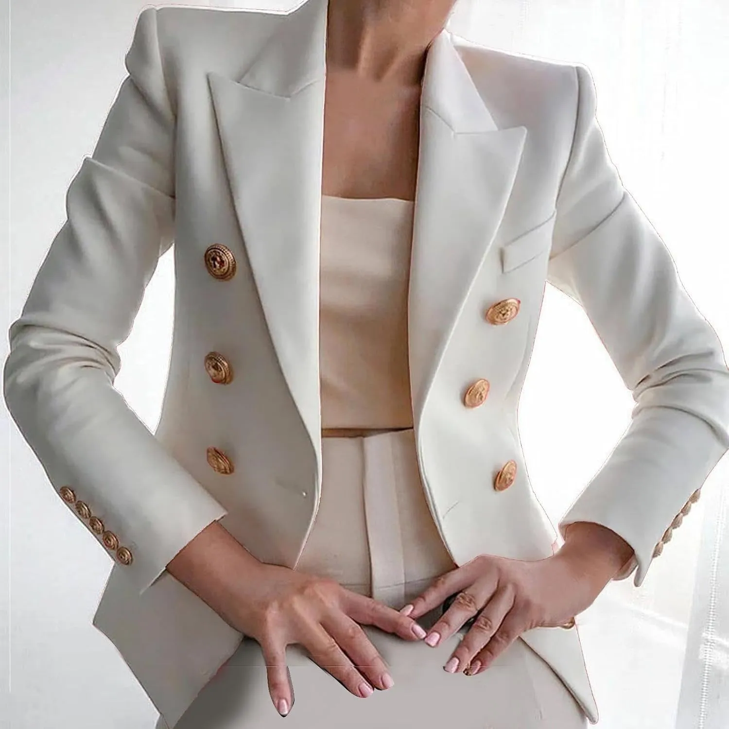 Womens Blazer Fashion Casual 2024 Office Work Button Jackets Long Sleeve Open Front Loose Lightweight Blazers