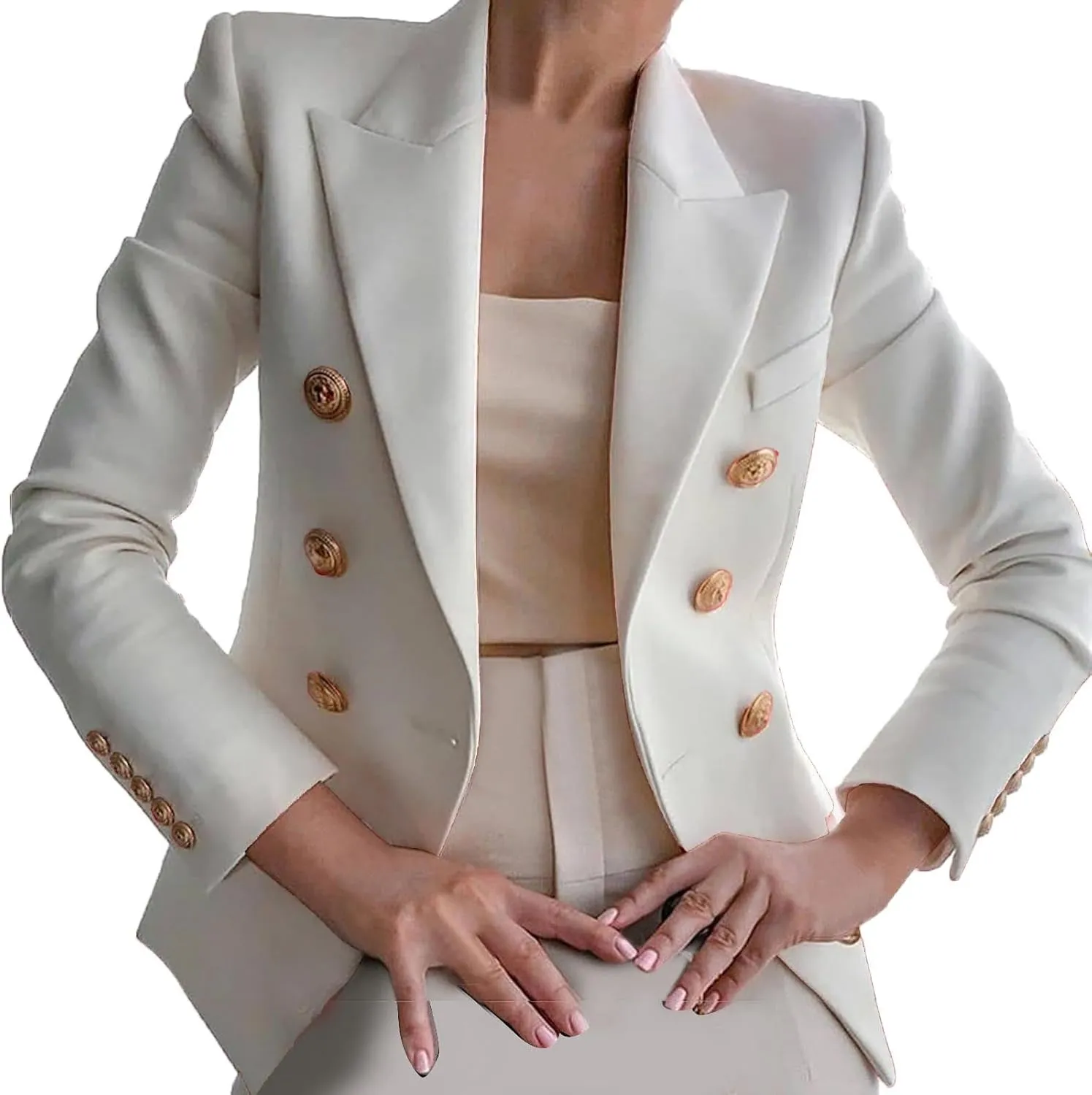 Womens Blazer Fashion Casual 2024 Office Work Button Jackets Long Sleeve Open Front Loose Lightweight Blazers