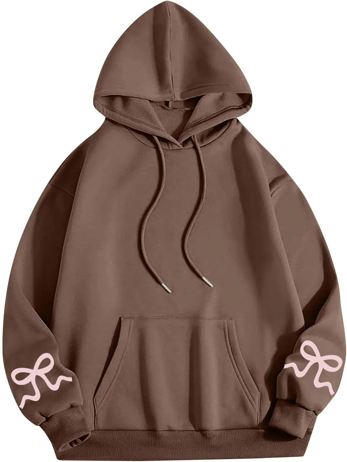 Women's Bow Print Hoodies Oversized Long Sleeve Hooded Sweatshirts Graphic Drop Shoulder Pullover Tops Y2K Clothing