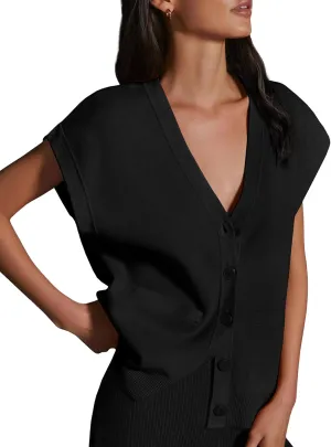 Womens Cardigan Sweater Vest Lightweight V Neck Button Down Cap Sleeve Knit Tops Loose Sleeveless 2025 Spring Outfits