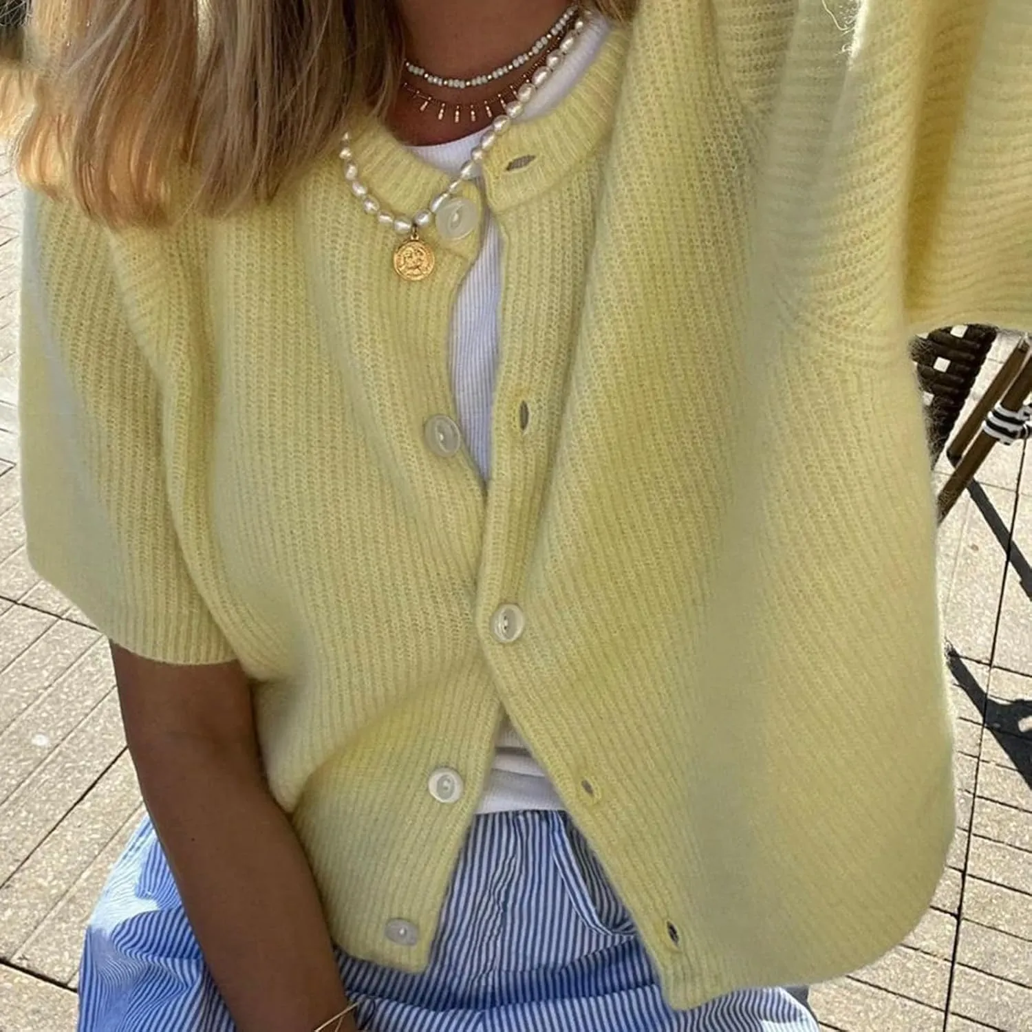 Women's Cardigans Short Sleeve Button Down Cardigan Sweater Y2k Knitted Crop Shirt Top