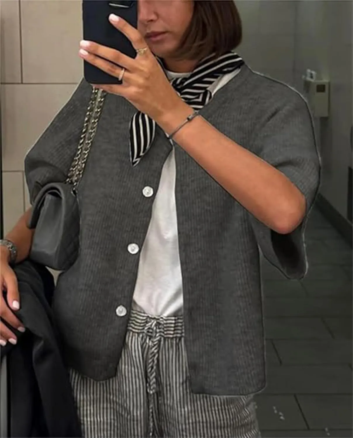 Women's Cardigans Short Sleeve Button Down Cardigan Sweater Y2k Knitted Crop Shirt Top