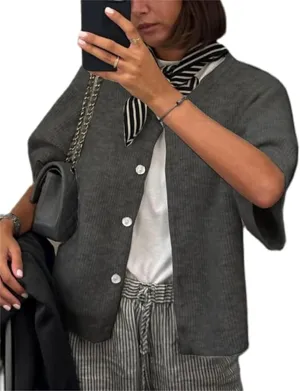 Women's Cardigans Short Sleeve Button Down Cardigan Sweater Y2k Knitted Crop Shirt Top