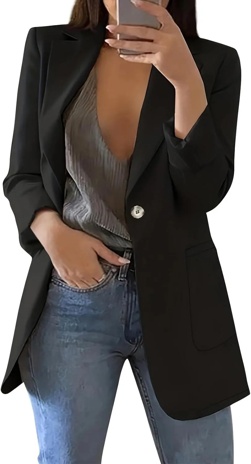 Womens Casual Blazers 2024 Winter Open Front Long Sleeve Work Office Suit Jackets Blazer