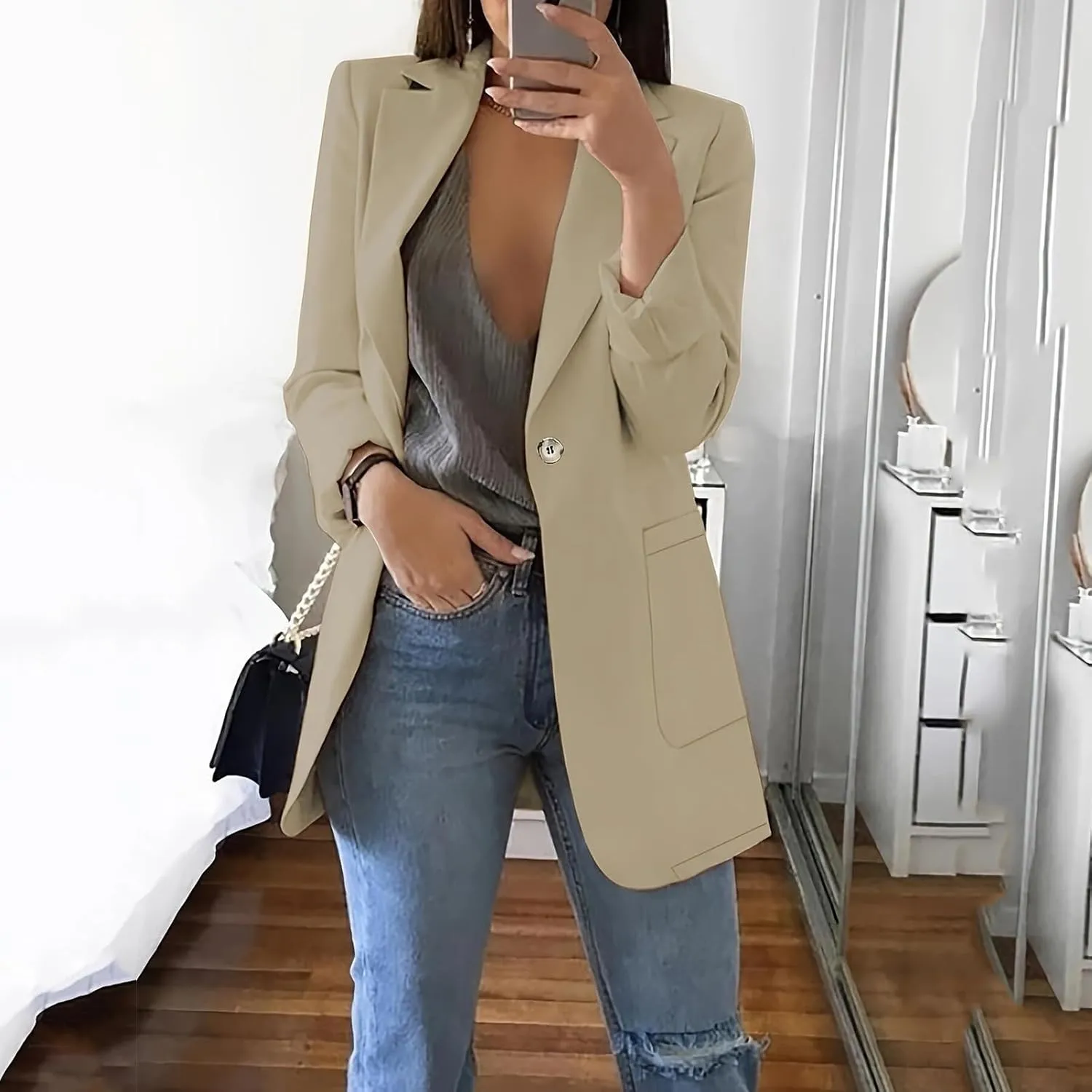 Womens Casual Blazers 2024 Winter Open Front Long Sleeve Work Office Suit Jackets Blazer
