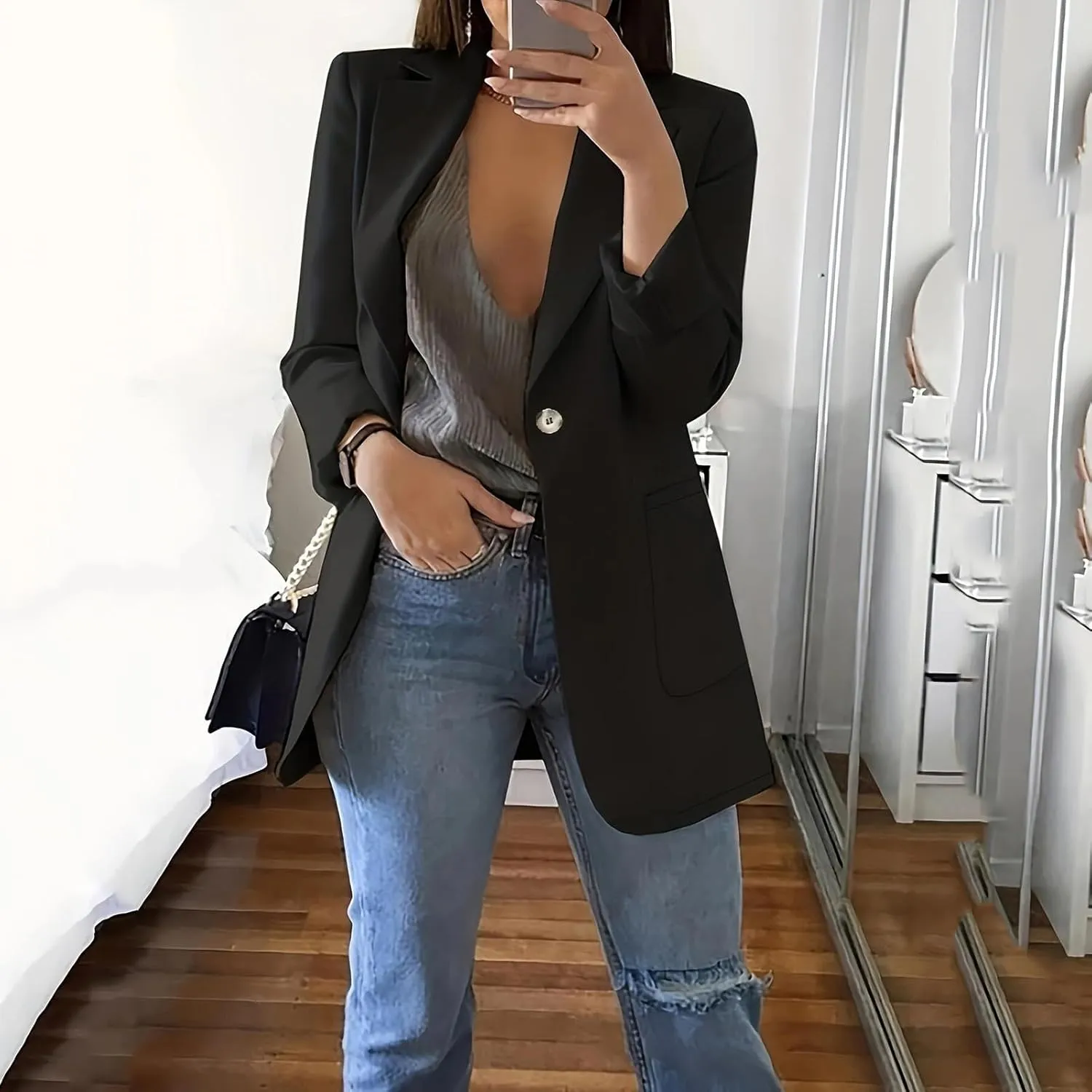 Womens Casual Blazers 2024 Winter Open Front Long Sleeve Work Office Suit Jackets Blazer
