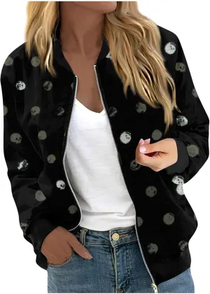Women's Casual Bomber Jacket Lightweight Windbreaker Jackets Long Sleeve Windproof Spring Fall Jackets with Pockets