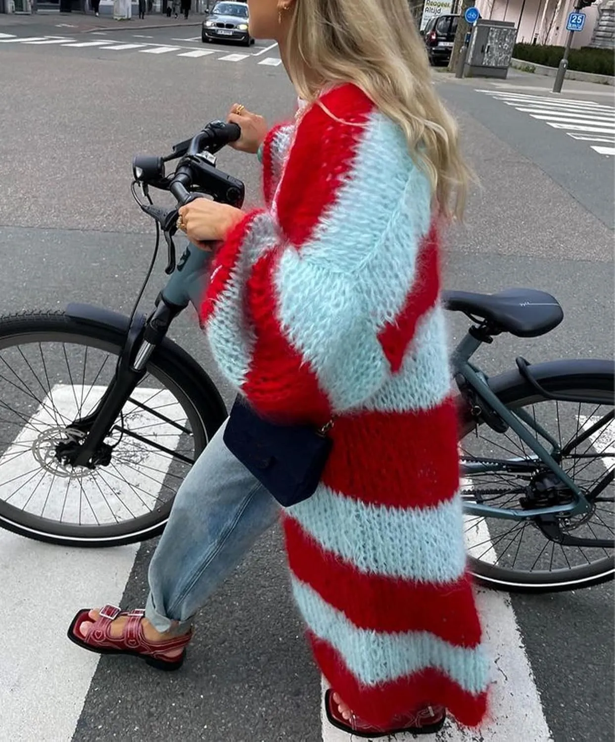 Womens Color Block Striped Cardigan Sweaters Loose Knitted Long Open Front Cardigans