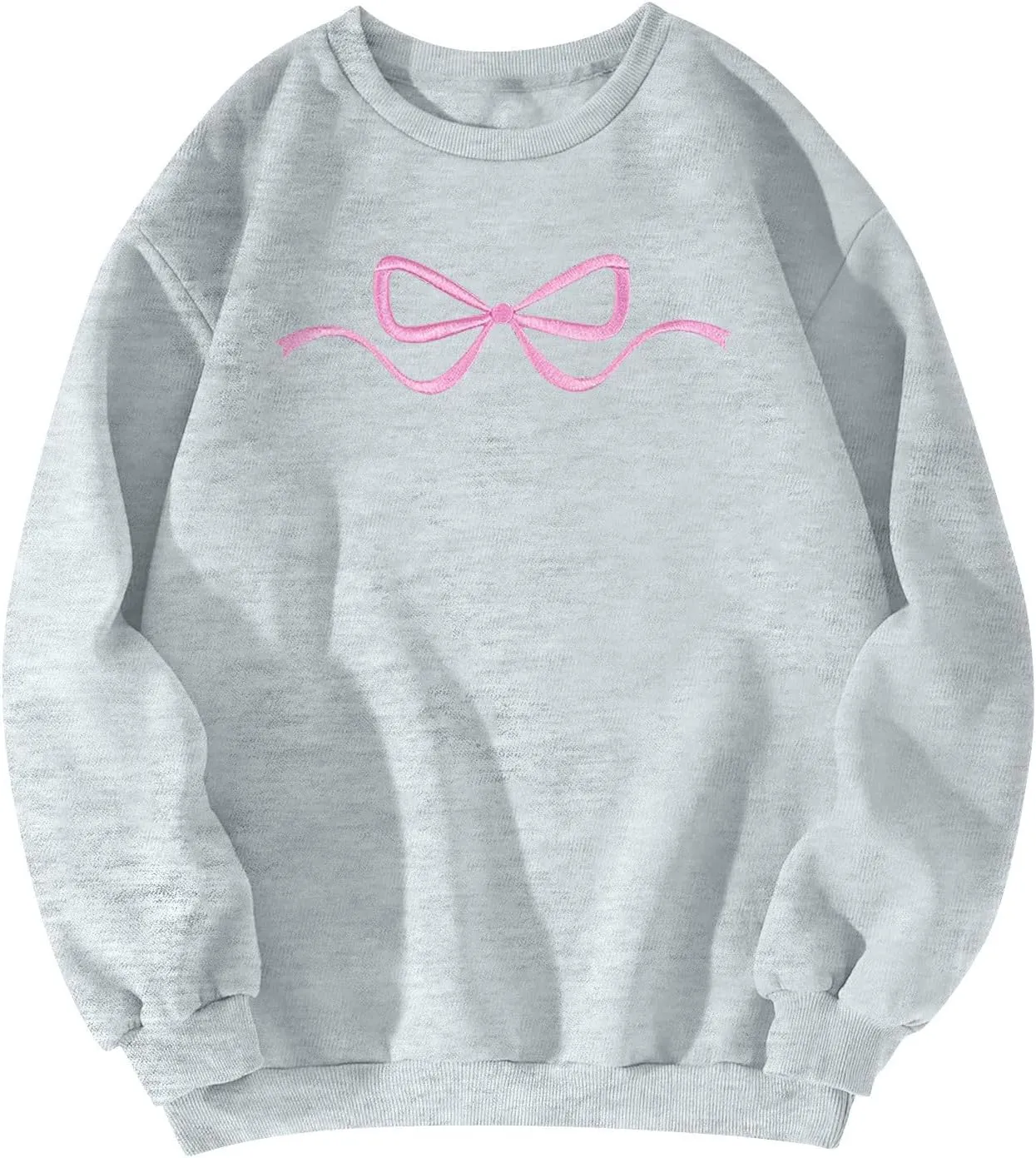 Womens Coquette Bow Sweatshirt - Embroidered Pink Bow Crewneck Pullover, Fall Clean Girl Style