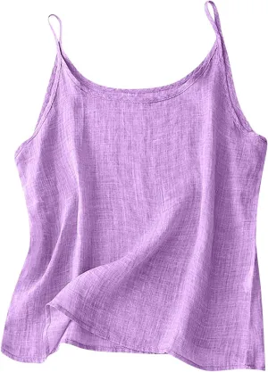 Womens Cotton Linen Tank Tops Summer Cute Sleeveless Cami Shirts Spaghetti Strap Gauzy Camisoles Casual Basic Tanks