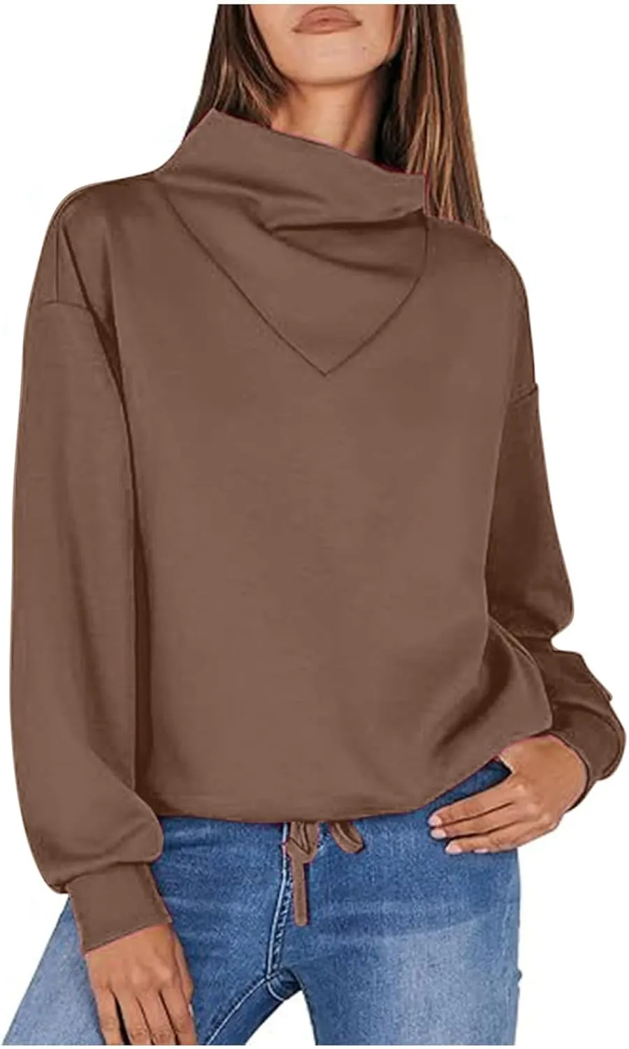 Womens Cowl Neck Sweatshirt Long Sleeve Y2K Hoodies Solid Color Loose Ual Pullover Tops 2024 Fall Winter Clothes