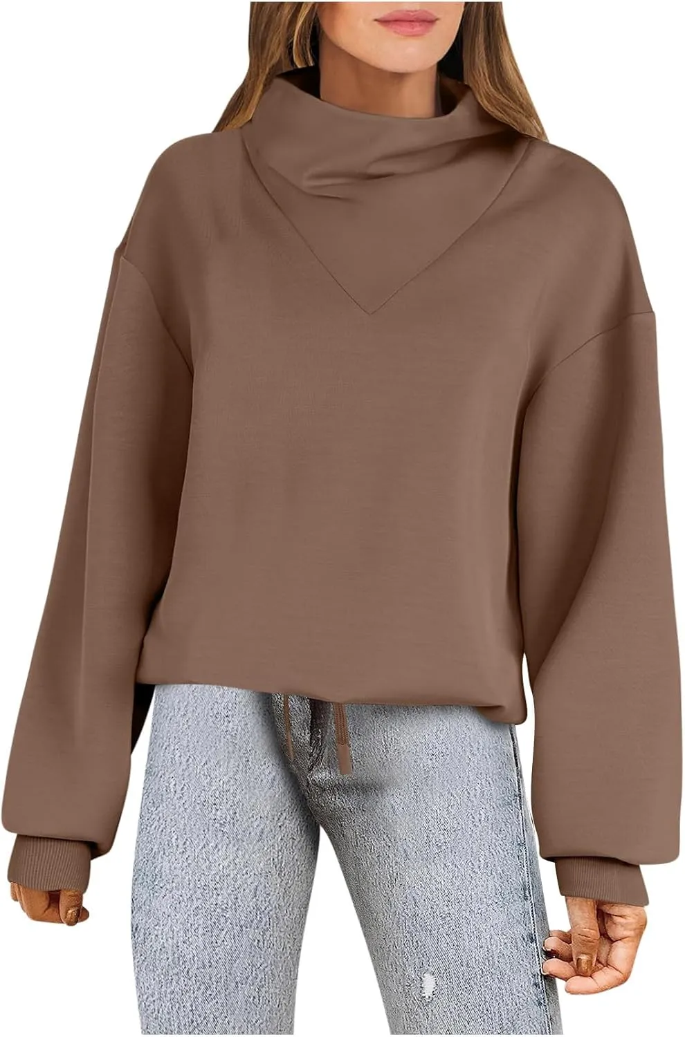 Womens Cowl Neck Sweatshirt Long Sleeve Y2K Hoodies Solid Color Loose Ual Pullover Tops 2024 Fall Winter Clothes