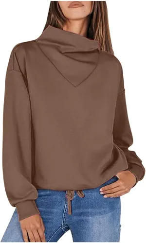 Womens Cowl Neck Sweatshirt Long Sleeve Y2K Hoodies Solid Color Loose Ual Pullover Tops 2024 Fall Winter Clothes