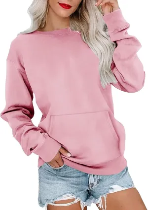 Womens Crewneck Sweatshirt Fleece Long Sleeve Cute Sweatshirts No Hooded Y2k Plain Trendy Hoodies with Pockets