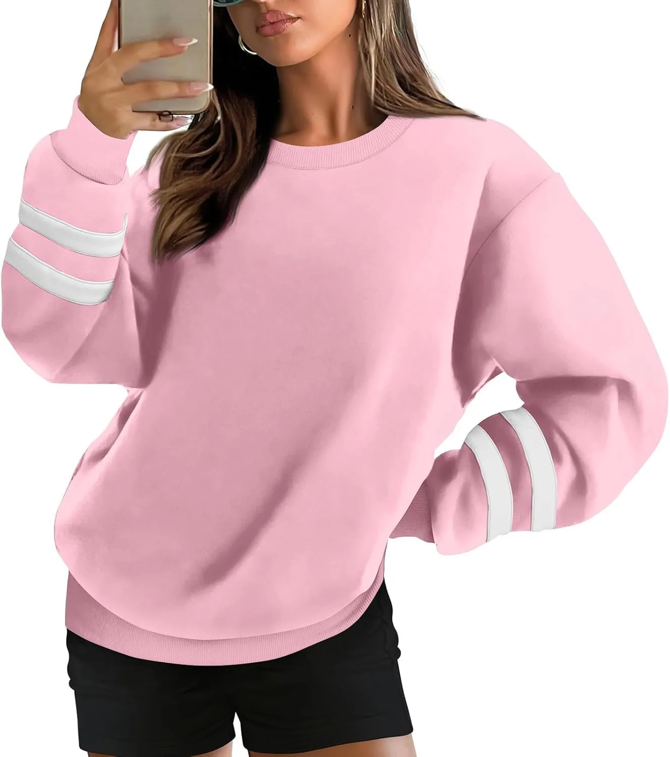 Womens Crewneck Sweatshirt Winter Fleece Plus Size Hoodie Color Block Loose Cute Sweatshirts No Hood Y2k Sweater