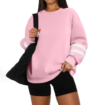 Womens Crewneck Sweatshirt Winter Fleece Plus Size Hoodie Color Block Loose Cute Sweatshirts No Hood Y2k Sweater
