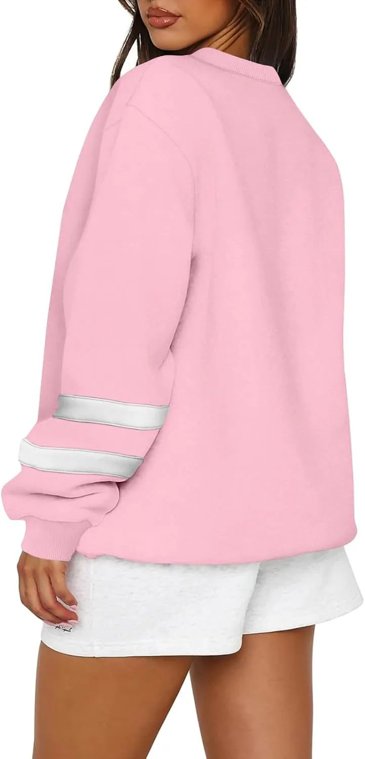 Womens Crewneck Sweatshirt Winter Fleece Plus Size Hoodie Color Block Loose Cute Sweatshirts No Hood Y2k Sweater