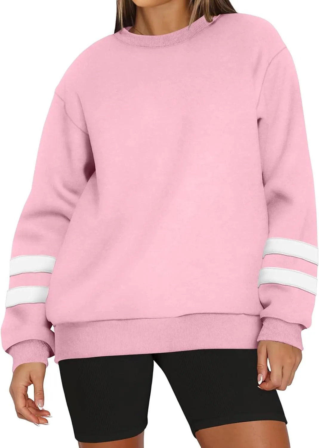 Womens Crewneck Sweatshirt Winter Fleece Plus Size Hoodie Color Block Loose Cute Sweatshirts No Hood Y2k Sweater