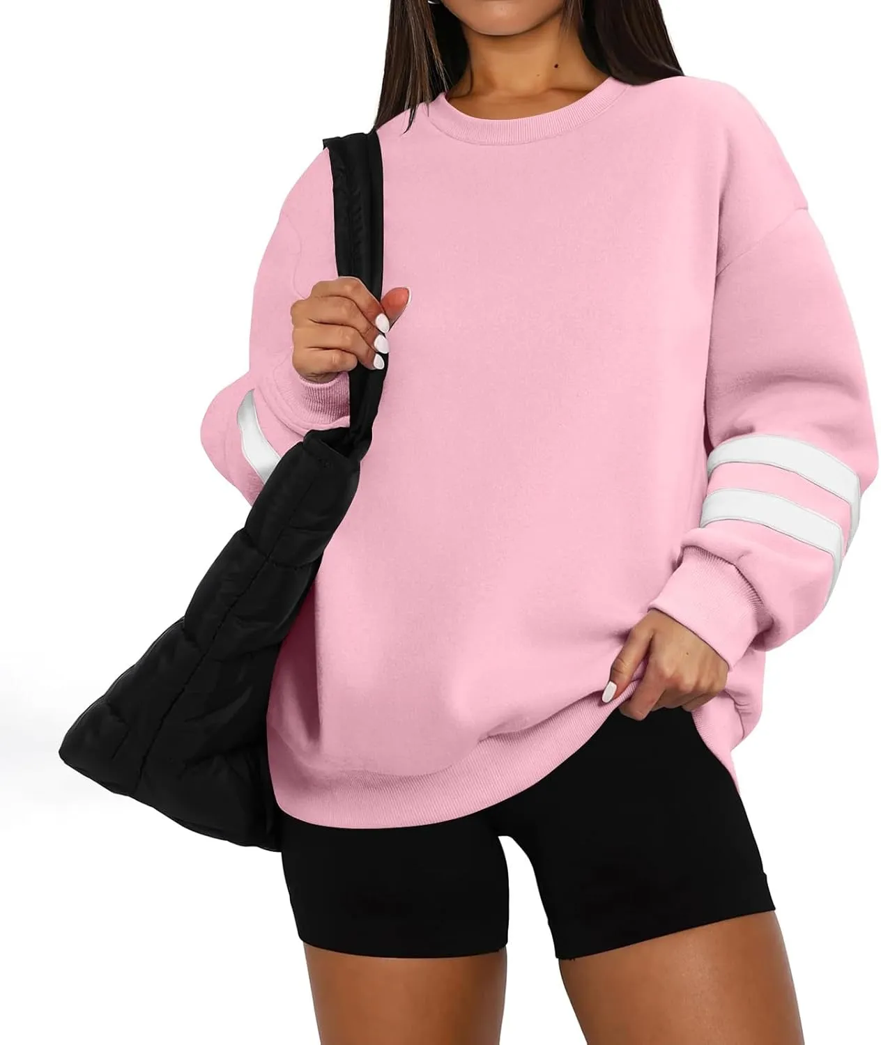 Womens Crewneck Sweatshirt Winter Fleece Plus Size Hoodie Color Block Loose Cute Sweatshirts No Hood Y2k Sweater