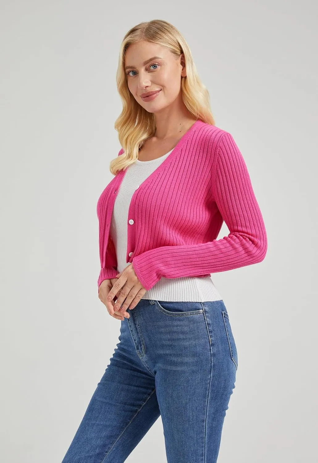 Women's Cropped Cardigans Open Front Long Sleeves Short Cardigan Sweaters
