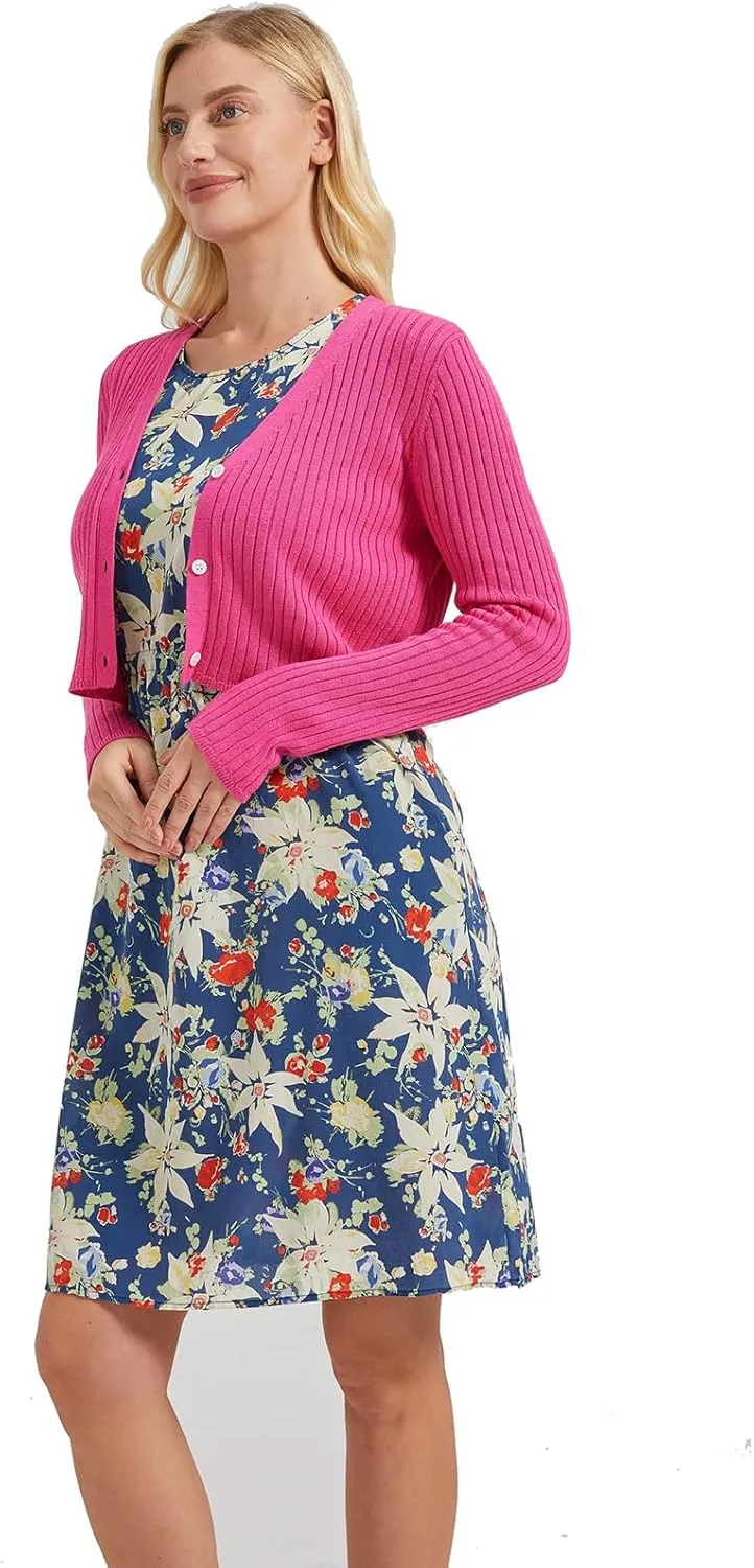 Women's Cropped Cardigans Open Front Long Sleeves Short Cardigan Sweaters
