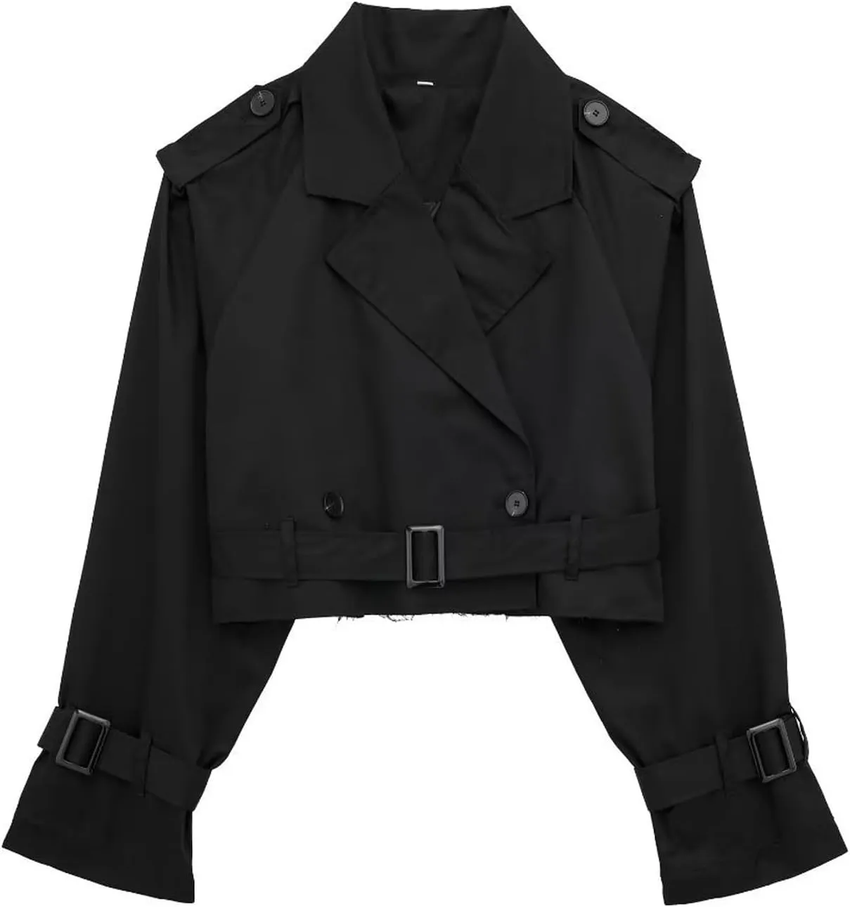 Women's Cropped Trench Coat Breasted Fall Fashion 2023 Classic Lapel Slim Overcoat With Belt Oversized Outerwear Tops