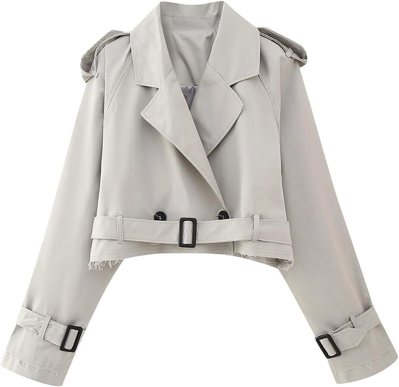 Women's Cropped Trench Coat Breasted Fall Fashion 2023 Classic Lapel Slim Overcoat With Belt Oversized Outerwear Tops