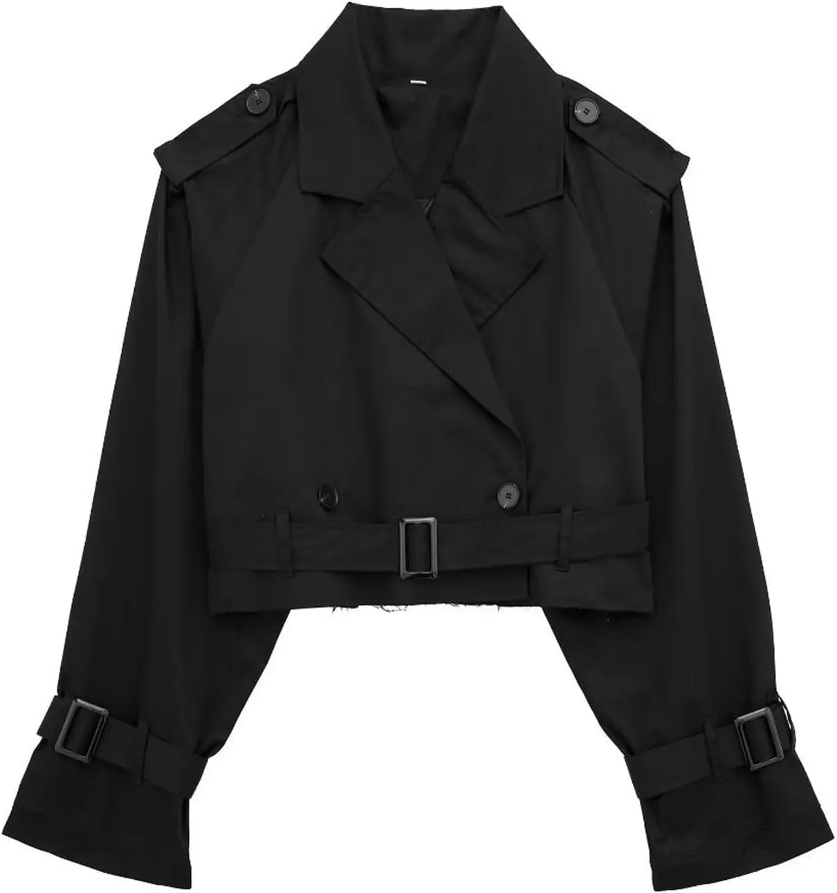 Women's Cropped Trench Coat Breasted Fall Fashion 2023 Classic Lapel Slim Overcoat With Belt Oversized Outerwear Tops