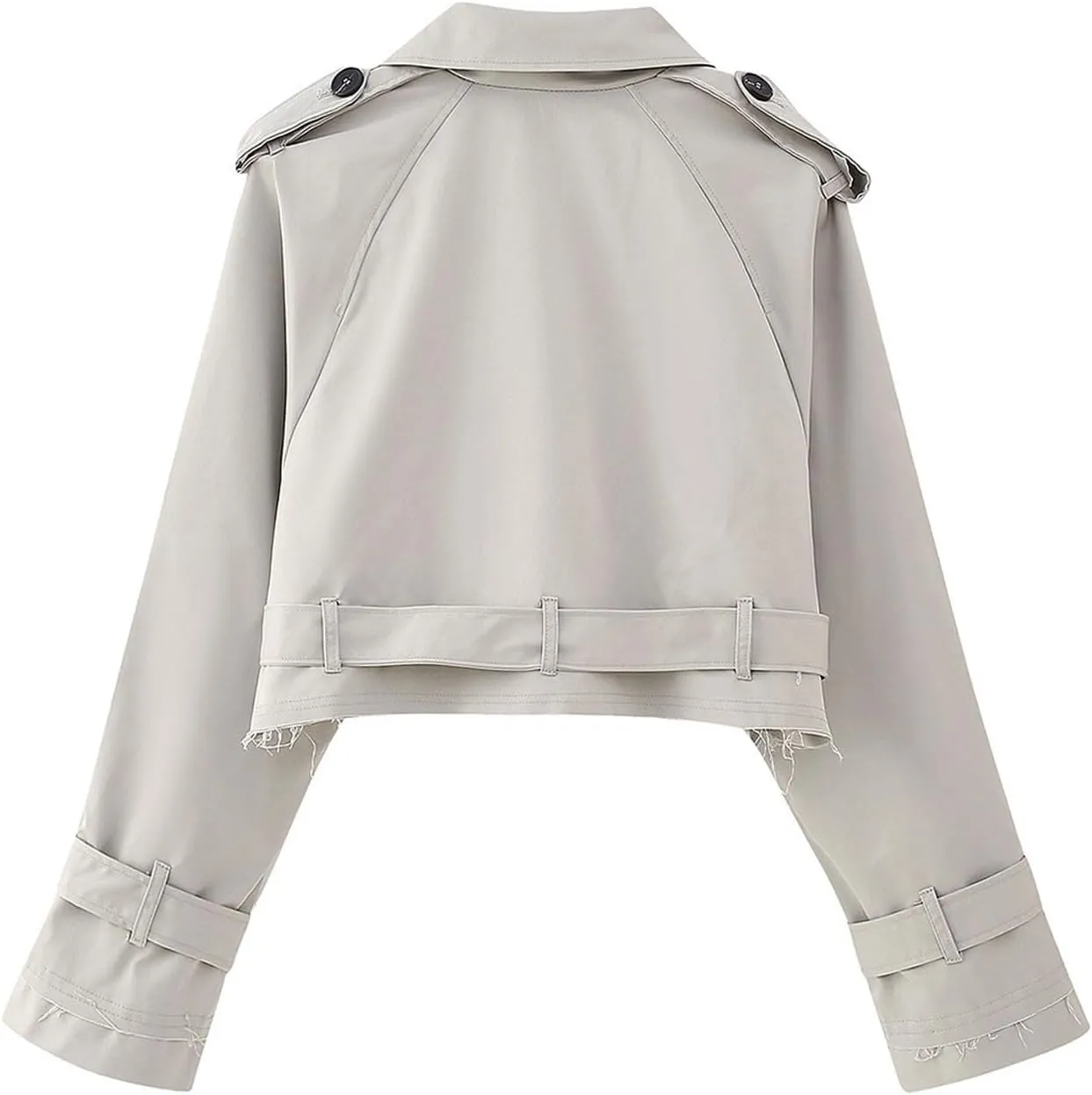 Women's Cropped Trench Coat Breasted Fall Fashion 2023 Classic Lapel Slim Overcoat With Belt Oversized Outerwear Tops