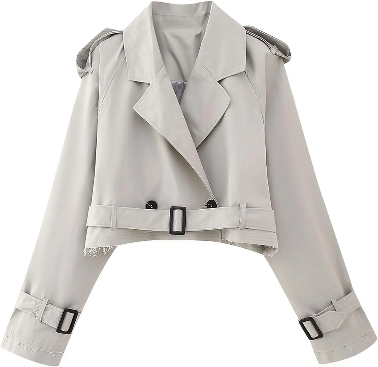 Women's Cropped Trench Coat Breasted Fall Fashion 2023 Classic Lapel Slim Overcoat With Belt Oversized Outerwear Tops