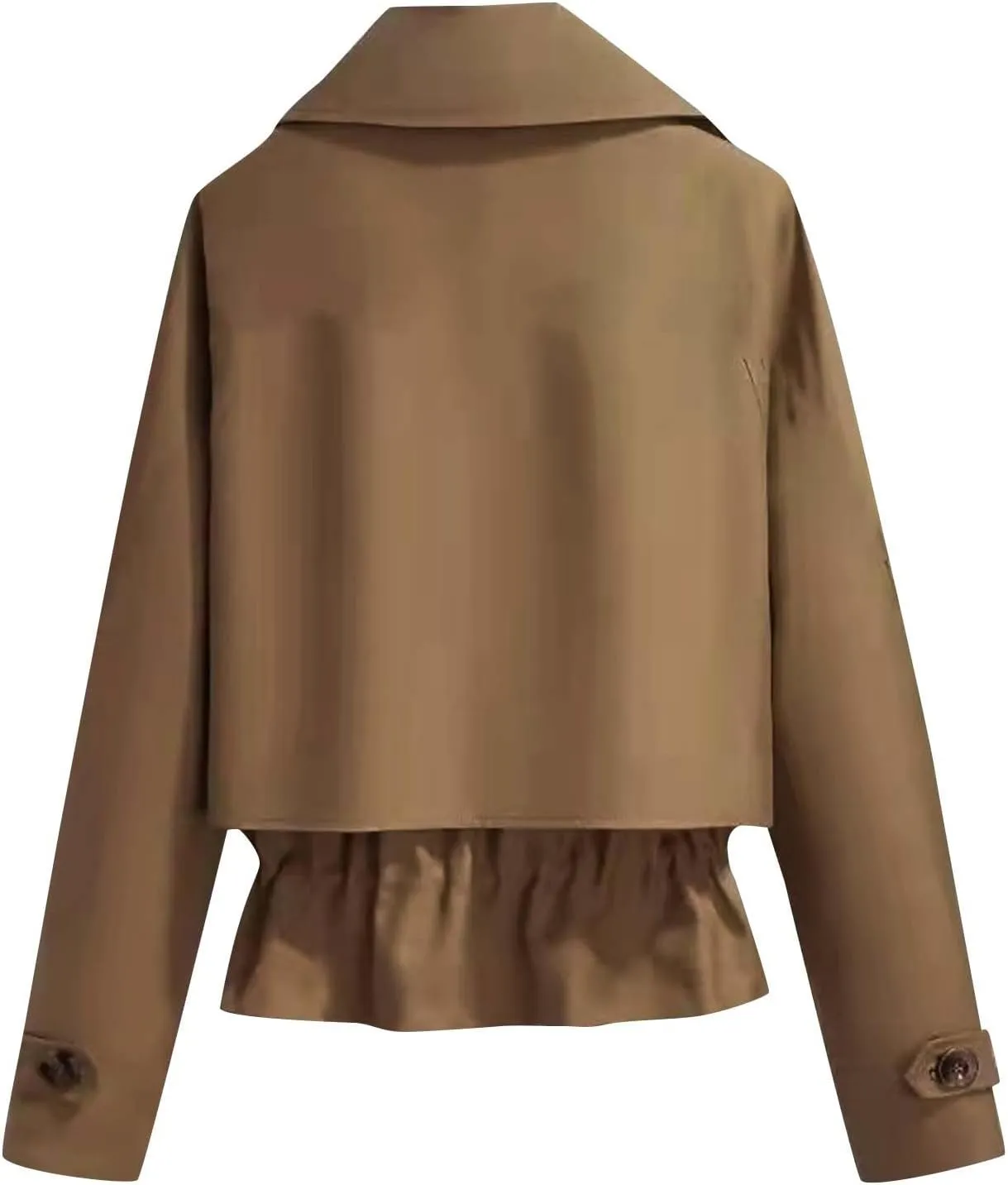 Women's Cropped Trench Coat Casual Notch Lapel Double Breasted Pea Coats Solid Short Jacket Outerwear with Drawstring