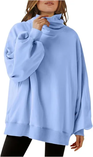 Womens Cute Oversized Hoodies Trendy High Neck Pullover Shirts Teen Girls Preppy Sweatshirts Fall Winter Clothes 2024