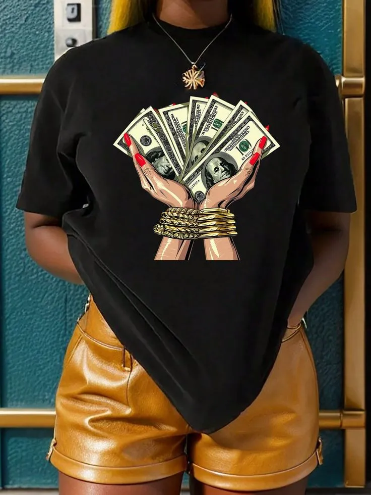 Women's Dollar Print Round Neck T-Shirt