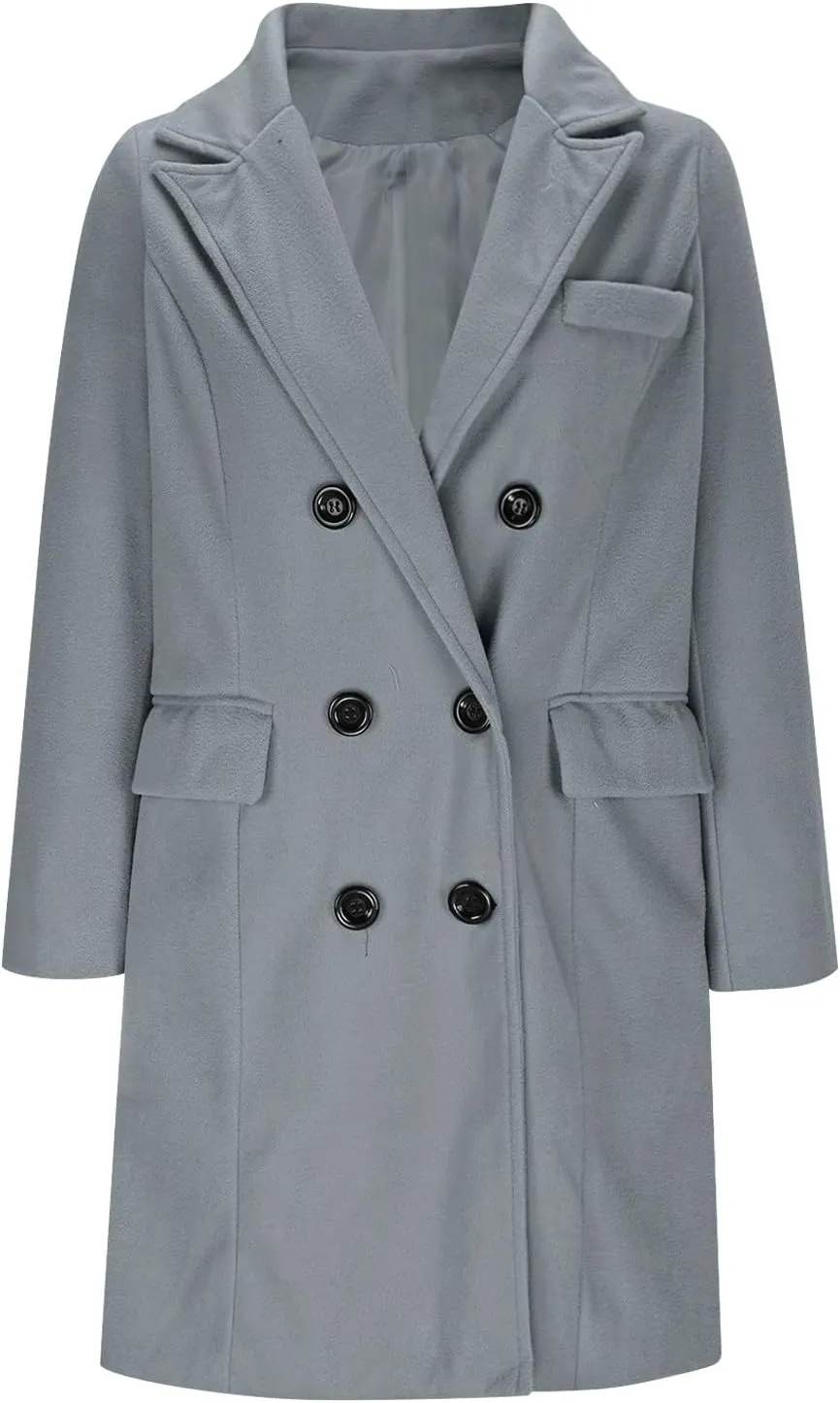 Women's Double Breasted Trench Coat Business Casual Lapel Slim Overcoat Long Blazer Jackets Plus Size Outwear