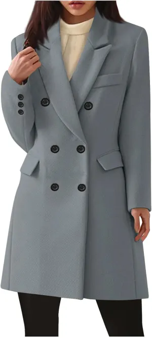 Women's Double Breasted Trench Coat Business Casual Lapel Slim Overcoat Long Blazer Jackets Plus Size Outwear