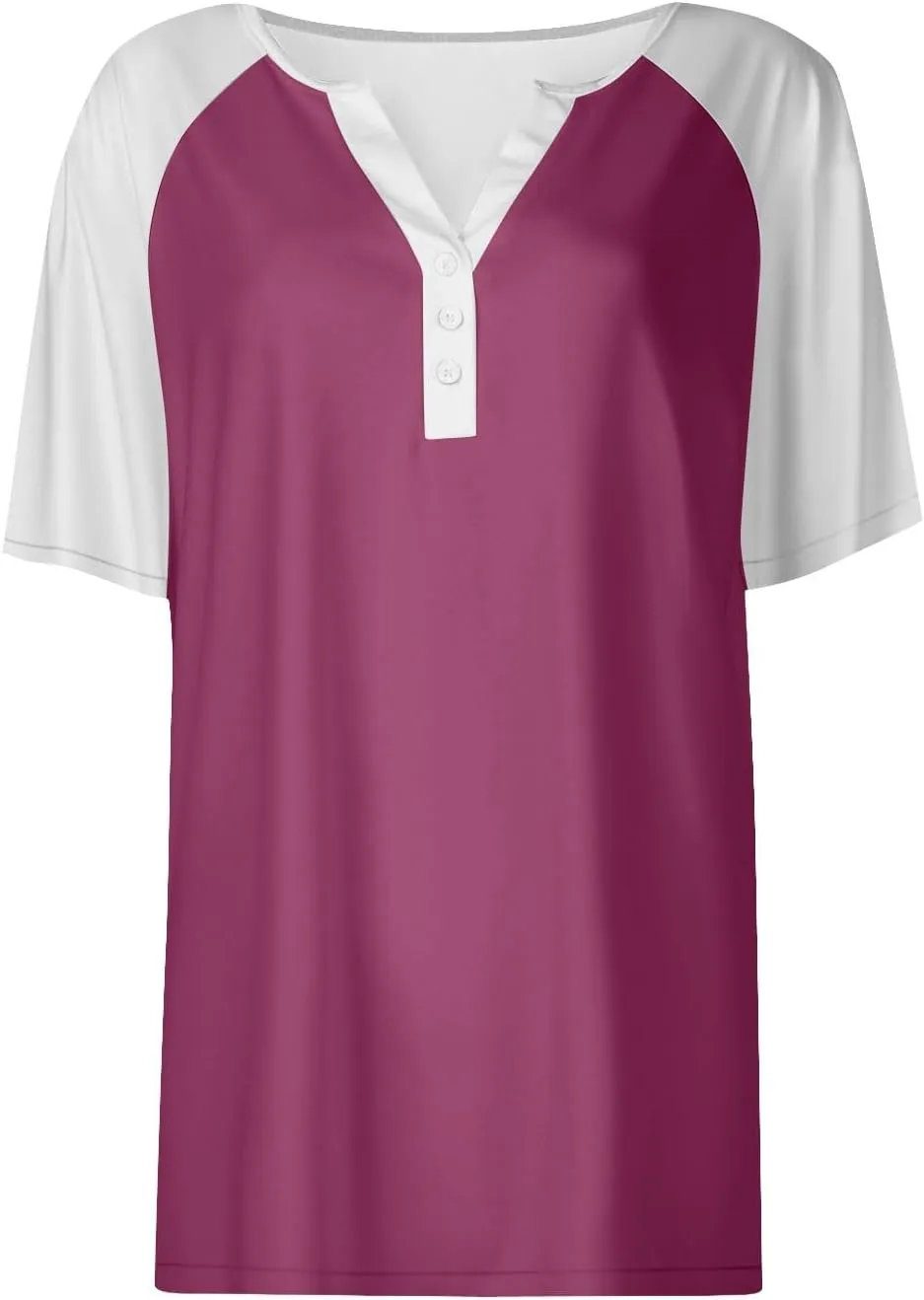 Womens Fashion Henley Raglan Short Sleeve Tops Basic Tunic T-Shirts Casual Button Down Half Sleeve Blouses
