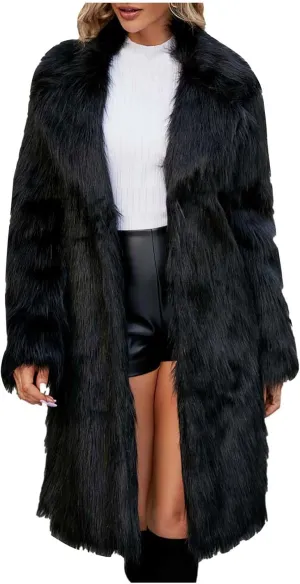 Women's Faux Fur Jackets Winter Fuzzy Cardigan Overcoat Fall Fashion Open Front Long Shaggy Coat Outerwear