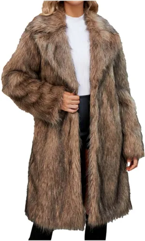 Women's Faux Fur Jackets Winter Fuzzy Cardigan Overcoat Fall Fashion Open Front Long Shaggy Coat Outerwear
